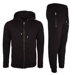 Mens Black Gold Zip Tracksuit-0